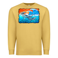 Antique Gold humpback whale and wave background Premium Sweatshirt - BarkalooDesign