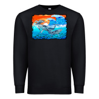 Black humpback whale and wave background Premium Sweatshirt - BarkalooDesign