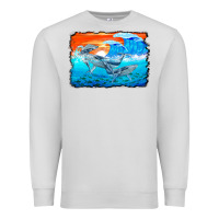 Dove Grey humpback whale and wave background Premium Sweatshirt - BarkalooDesign