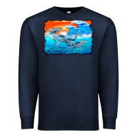 Navy humpback whale and wave background Premium Sweatshirt - BarkalooDesign