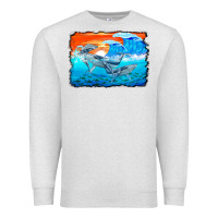 Oatmeal Heather humpback whale and wave background Premium Sweatshirt - BarkalooDesign