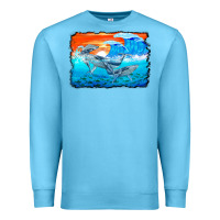 Ocean Blue humpback whale and wave background Premium Sweatshirt - BarkalooDesign