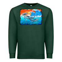 Sports Green humpback whale and wave background Premium Sweatshirt - BarkalooDesign