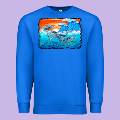 Humpback Whale And Wave Background Premium Sweatshirt Designed By Barkaloodesign