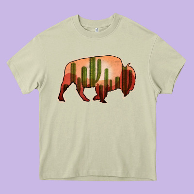 Cactus Bison Silhouette Heavy Core Tee Designed By Bettercallsaul