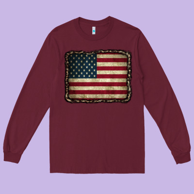 American Flag With Leopard Frame Long Sleeve Tee Designed By Cowcowdesign