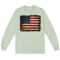 Matcha American Flag With Leopard Frame Long Sleeve Tee - CowCowDesign