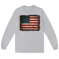 Moon Dust American Flag With Leopard Frame Long Sleeve Tee - CowCowDesign