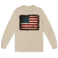Mushroom American Flag With Leopard Frame Long Sleeve Tee - CowCowDesign