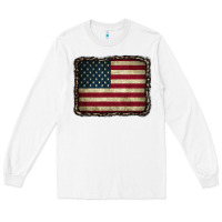 White American Flag With Leopard Frame Long Sleeve Tee - CowCowDesign