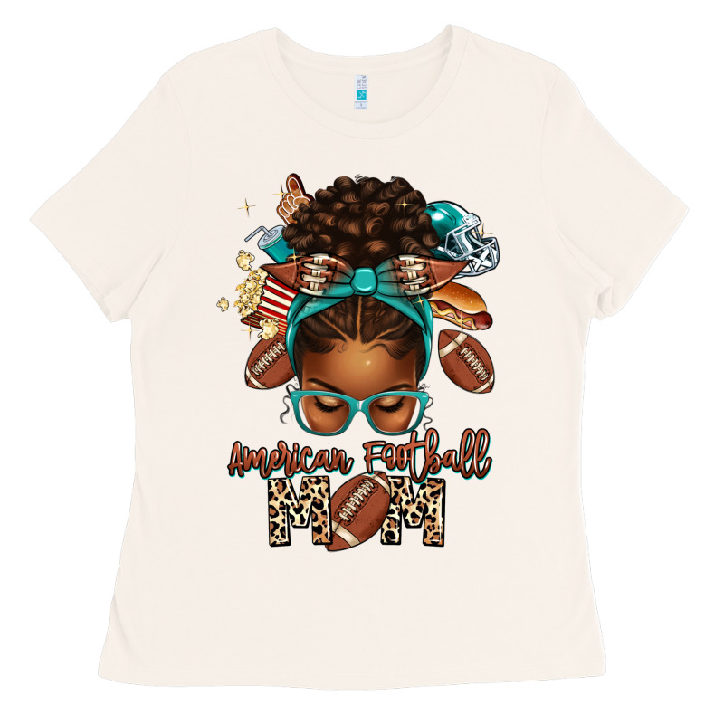 American Football Mom Afro Messy Bun Ladies Tee by texasbilliewilder | Teevron