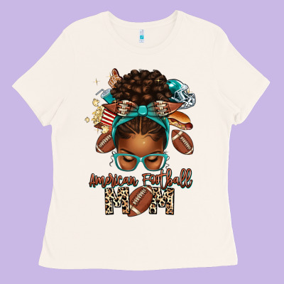 American Football Mom Afro Messy Bun Ladies Tee Designed By Texasbilliewilder