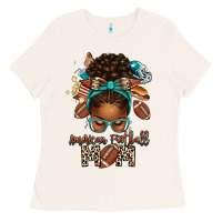 Bone American Football Mom Afro Messy Bun Ladies Tee - texasbilliewilder