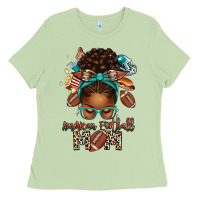 Matcha American Football Mom Afro Messy Bun Ladies Tee - texasbilliewilder
