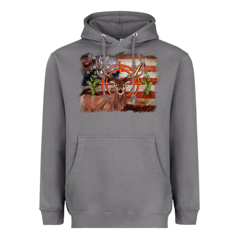 Deer Hunting Target American Flag  Background Heavyweight Hoodie by BarkalooDesign | Teevron