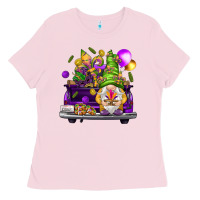 Bubblegum Pink Mardi Gras gnome on the truck Ladies Tee - NancyCooperArtShop