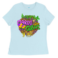 Baby Blue Happy Mardi Gras y'all Ladies Tee - NancyCooperArtShop