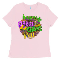 Bubblegum Pink Happy Mardi Gras y'all Ladies Tee - NancyCooperArtShop
