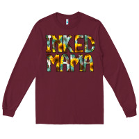 Burgundy Inked Mama Flowers Long Sleeve Tee - CowCowDesign