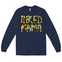Navy Inked Mama Flowers Long Sleeve Tee - CowCowDesign
