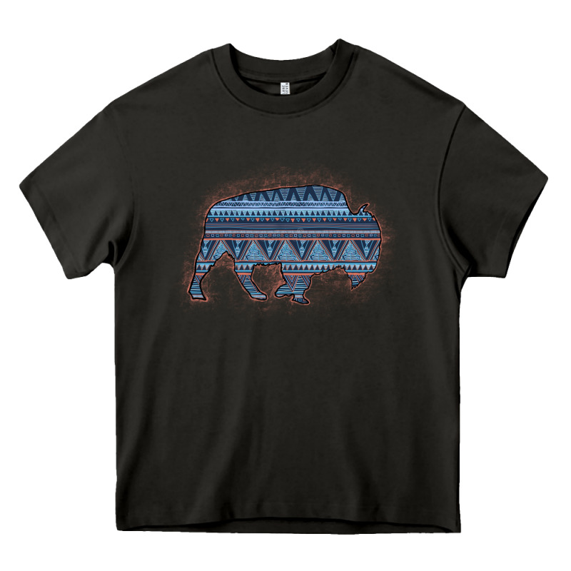 Bison Silhouette Blue Aztec Heavy Core Tee by Bettercallsaul | Teevron