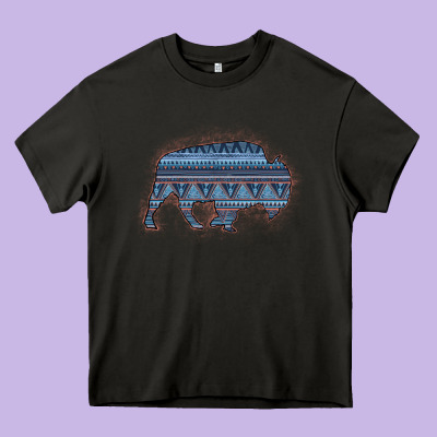 Bison Silhouette Blue Aztec Heavy Core Tee Designed By Bettercallsaul