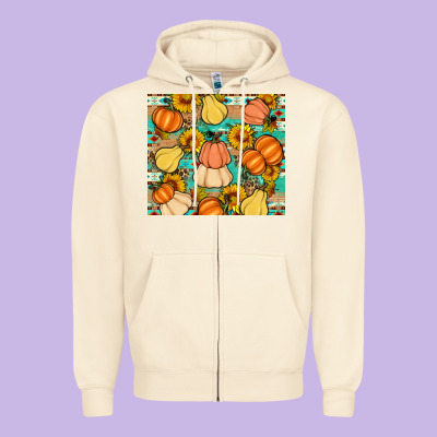 Pumpkin Sunflowers Leaves Zipper Hoodie Designed By Artiststas