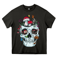 Asphalt halloween skull collector mushrooms flowers and butterflies sweatshirt Heavy Core Tee - trangStudio