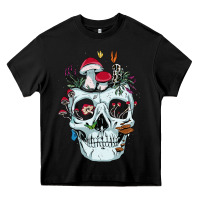 Black halloween skull collector mushrooms flowers and butterflies sweatshirt Heavy Core Tee - trangStudio