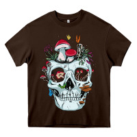 Chocolate Brown halloween skull collector mushrooms flowers and butterflies sweatshirt Heavy Core Tee - trangStudio