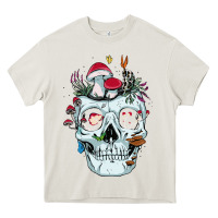 Cream halloween skull collector mushrooms flowers and butterflies sweatshirt Heavy Core Tee - trangStudio