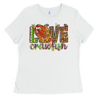 White Mardi Gras love crawfish Ladies Tee - NancyCooperArtShop