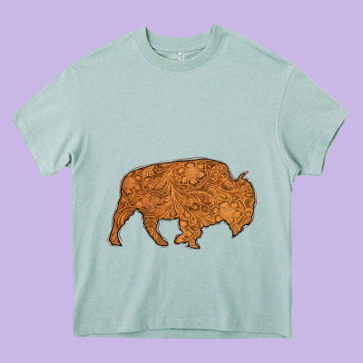 Western Vintage Bison Silhouette Heavy Core Tee Designed By Bettercallsaul