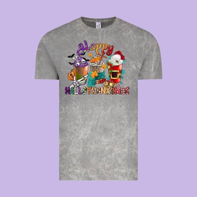 Hallothanksmas Coffee Cups Vintage Tee Designed By Cowgirlartshop