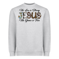 Heather Grey His Love is Strong Jesus His Grace is Free Heavyweight Sweatshirt - CowhideDigitalArt