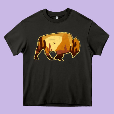Desert Landscape Bison Silhouette Heavy Core Tee Designed By Bettercallsaul
