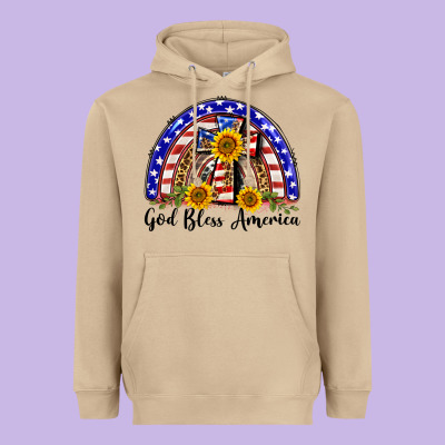 God Bless America  Rainbow Heavyweight Hoodie Designed By Barkaloodesign