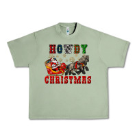 Oil Green howdy christmas with santa riding his sleighs Urban Heavy Tee - CowGirlArtShop