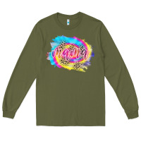 Army Green Mama Tie dye Leopard Long Sleeve Tee - CowCowDesign