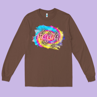 Mama Tie Dye Leopard Long Sleeve Tee Designed By Cowcowdesign