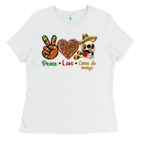 White Peace Love Cinco De Mayo Ladies Tee - texasbilliewilder