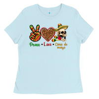 Baby Blue Peace Love Cinco De Mayo Ladies Tee - texasbilliewilder