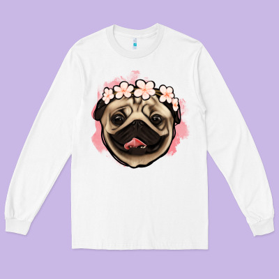 Pug Floral Long Sleeve Tee Designed By Jasminsmagicworld