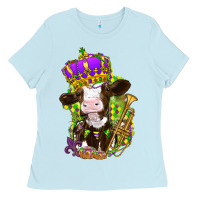 Baby Blue Mardi Gras cow Ladies Tee - NancyCooperArtShop