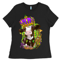 Black Mardi Gras cow Ladies Tee - NancyCooperArtShop