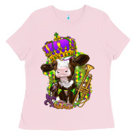 Bubblegum Pink Mardi Gras cow Ladies Tee - NancyCooperArtShop