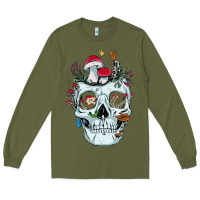 Army Green halloween skull collector mushrooms flowers and butterflies sweatshirt Long Sleeve Tee - trangStudio