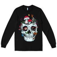Black halloween skull collector mushrooms flowers and butterflies sweatshirt Long Sleeve Tee - trangStudio