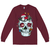 Burgundy halloween skull collector mushrooms flowers and butterflies sweatshirt Long Sleeve Tee - trangStudio