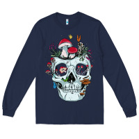 Navy halloween skull collector mushrooms flowers and butterflies sweatshirt Long Sleeve Tee - trangStudio